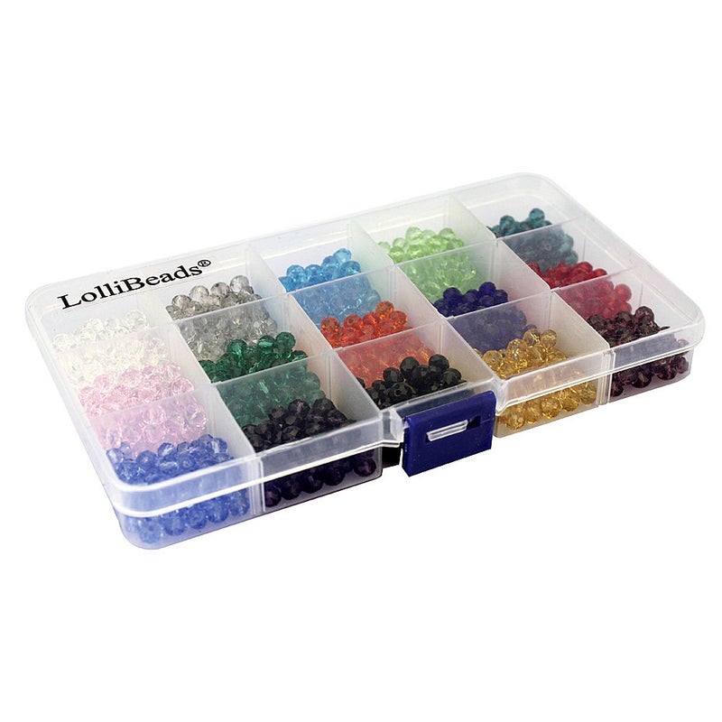 LolliBeads (TM) Wholesale Mix Lot 6 mm Briolette Faceted Rondelle Crystal Glass Beads for Jewelry Making with Container Box (750 pcs) - Image 3